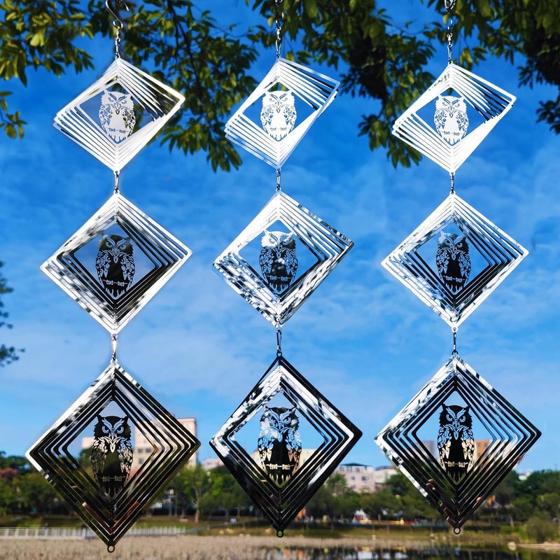 DJUAN 9 Discs Owl Bird Scare Set-Highly Reflective Double-Sided Bird Reflectors,Extra Sparkly Owl Wind Spinner Outdoor Garden Decor, Bird Devices Deterrent to Scare Birds Away from Yard Patio Farm - Image 3